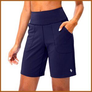 High-Waisted Athletic Bermuda Shorts with Pockets for Running Yoga Lounge
